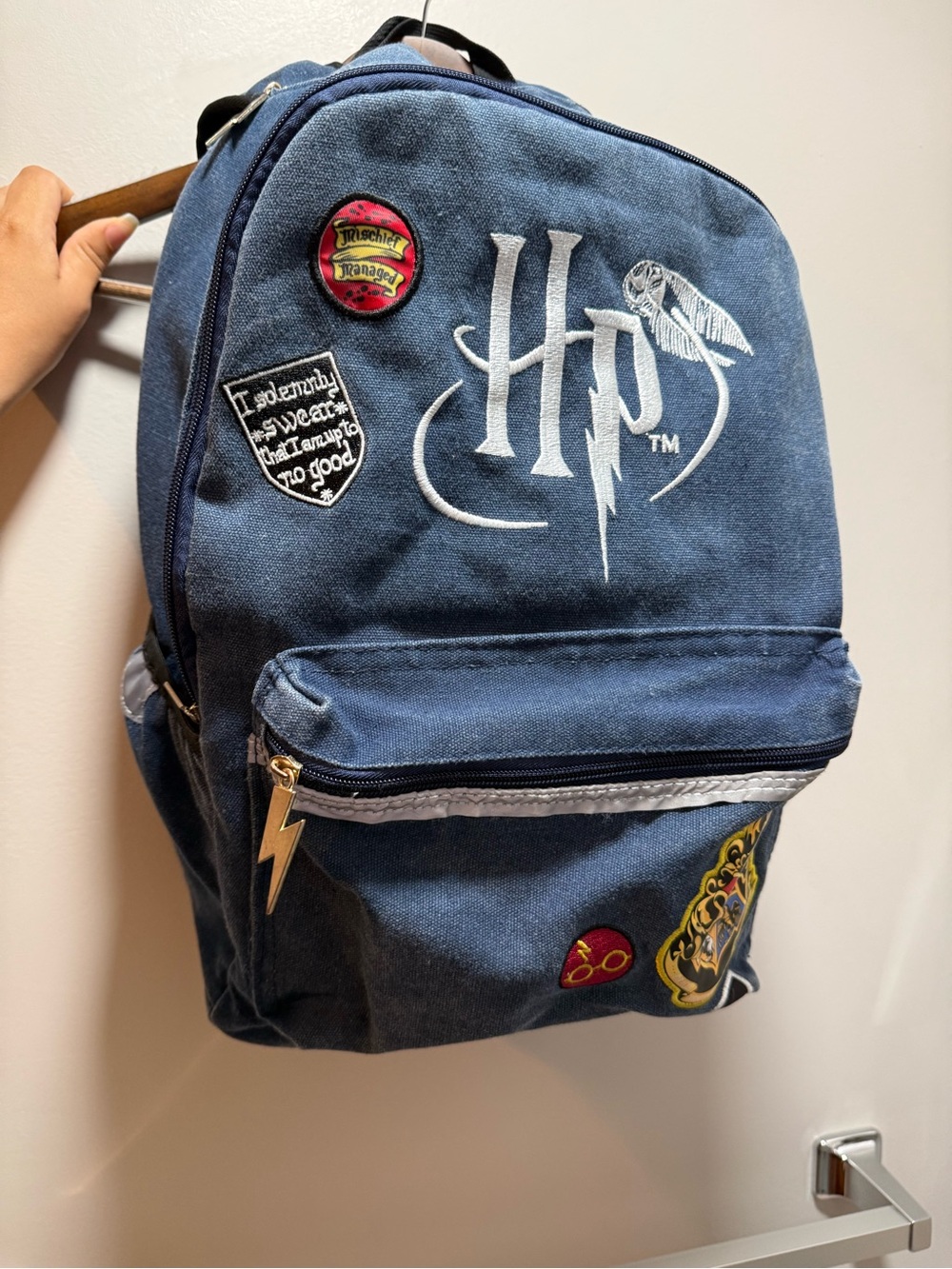 Warner Bros. navy blue Harry Potter logo patch backpack